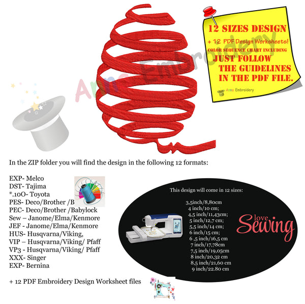 Easter Egg Embroidery-Ribbon Red Egg-Machine Embroidery Patterns-Instant Download-PES