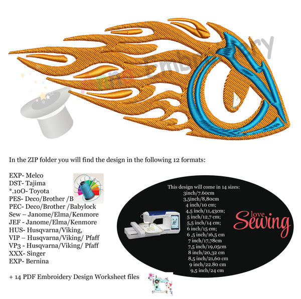 Eye Embroidery Design- Flames Eye Embroidery- Tribal Embroidery -Machine Embroidery Patterns-Instant Download-PES