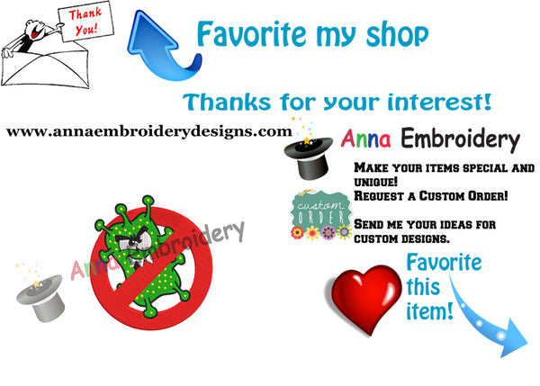No Virus Embroidery Design, Virus Panic design, Stop Panic Design, Don't Panic Machine Embroidery Pattern, Embroidery Patterns-Instant Download, 14 sizes