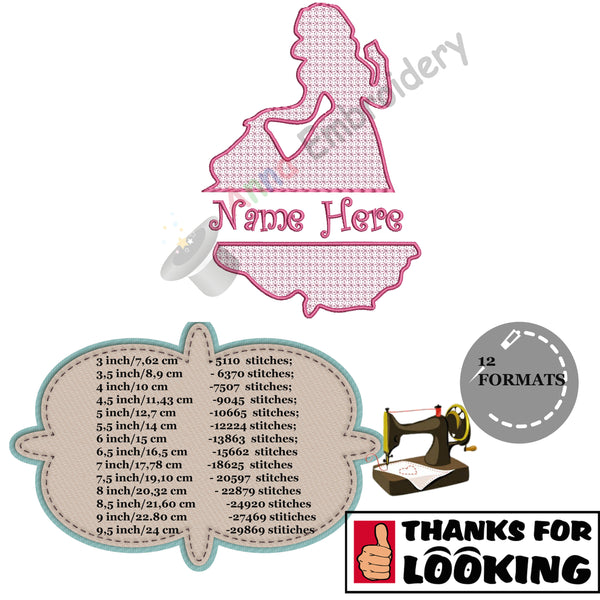 Princess Embroidery Design-Queen Silhouette -Motif Lace Embroidery-Machine Embroidery Patterns-Split Design-Instant Download-PES