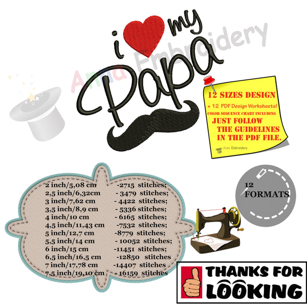 I love my Papa Embroidery Design-Love Dad- Father's Day Machine Embroidery Patterns-Instant Download