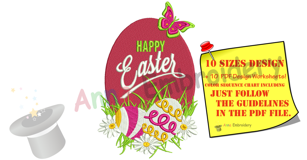 Happy Easter Embroidery Design-Easter Egg-Butterfly-Flowers- Machine Embroidery Patterns-Instant Download-PES