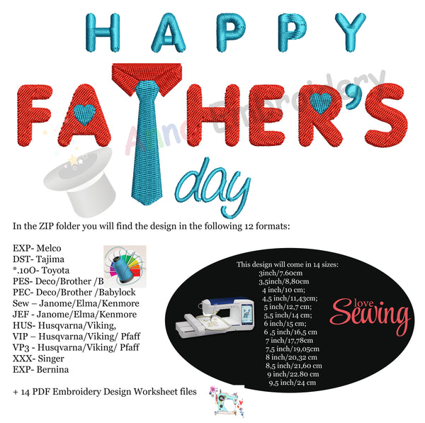 Happy Father's Day Embroidery Design-Best Dad- Dad Birthday Machine Embroidery Patterns-Instant Downloads