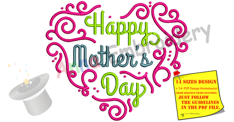 Happy Mother's Day Embroidery Design- Mom Embroidery-Heart Embroidery-Machine Embroidery Patterns-Instant Download-PES