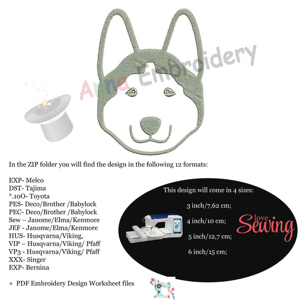 Free Husky Dog Embroidery Design, Free Animals Embroidery Design,Free Machine Patterns, Instant Download