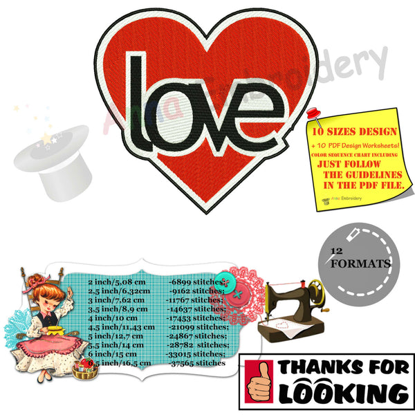 Heart Love Embroidery Design