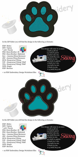 Paw Applique Embroidery design - INSTANT download-machine embroidery patterns