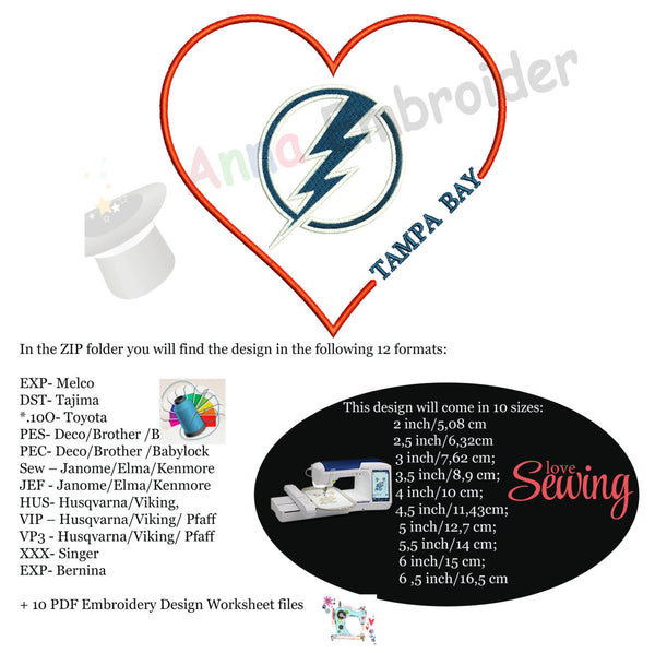 Tampa Bay Lighting Embroidery Applique Design-Sport Embroidery