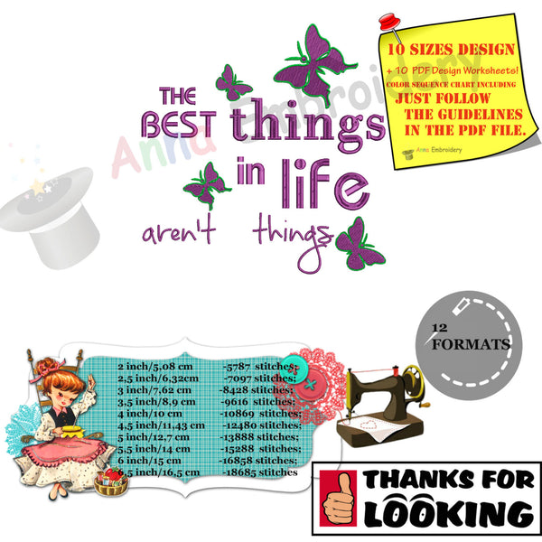 Life quotes embroidery design-The best things in life aren't things-meachine patterns