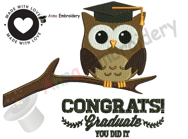 Graduation OWL Embroidery Design, Cap Embroidery Pattern,Diploma Owl, Instant Download