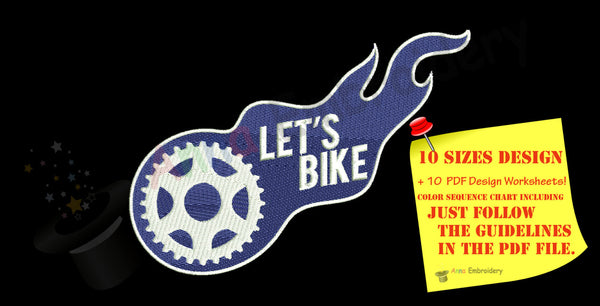 Bike Embroidery Design- Let's bike Machine patterns- Instant Download- PES