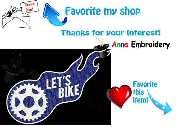 Bike Embroidery Design- Let's bike Machine patterns- Instant Download- PES