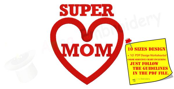 Super Mom Embroidery Design-Super Hero Text Design Pattern - Instant Download- PES
