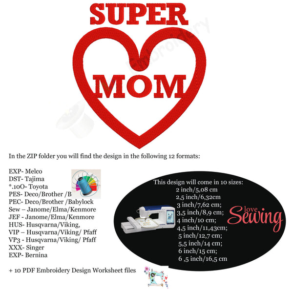 Super Mom Embroidery Design-Super Hero Text Design Pattern - Instant Download- PES