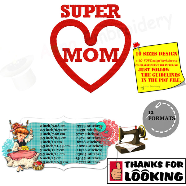 Super Mom Embroidery Design-Super Hero Text Design Pattern - Instant Download- PES