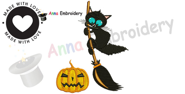 Halloween Black Cat Embroidery Design, Kitty design,Halloween pumpkin, Machine Patterns,10 sizes, 12 formats, Instant Download