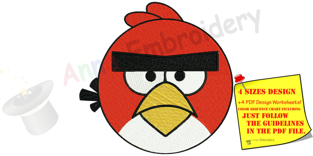 Red Bird  Machine Embroidery Designs,Embroidery For Kids Baby,games,filled stitch,machine patterns,INSTANT DOWNLOAD,4x4 5x7 6x10