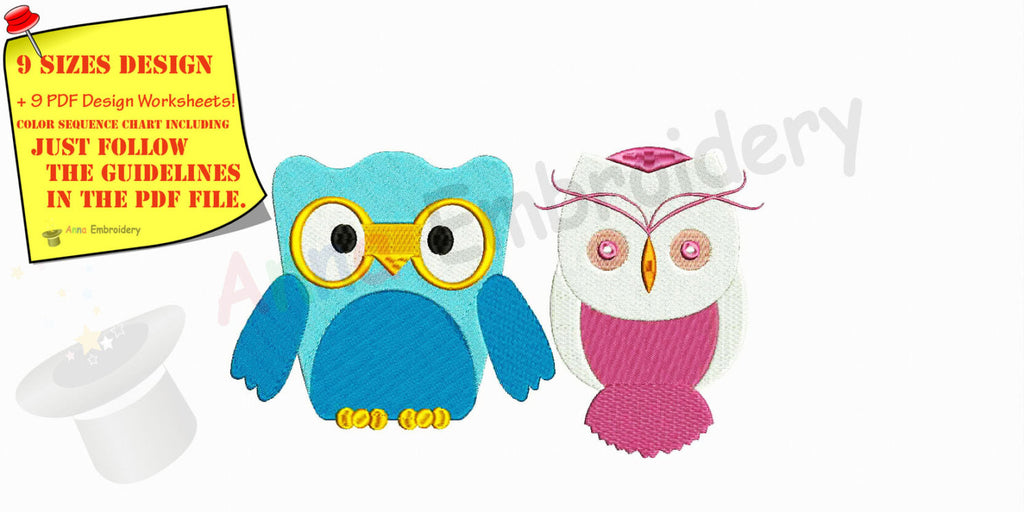 Girl Boy Baby Owl Machine Embroidery Design,Embroidery For Kids,Baby embroidery,filled stitch,machine patterns,9 SIZES, INSTANT DOWNLOAD
