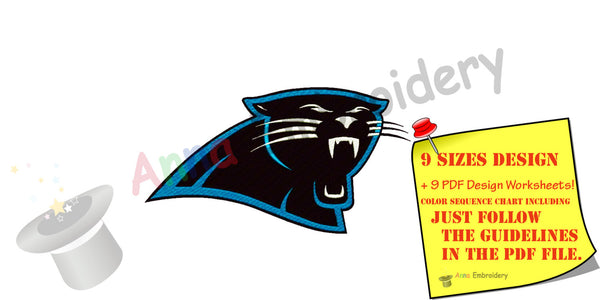 Panther Machine Embroidery Design,Sport embroidery,football,black panther,filled stitch,machine patterns, 9 SIZES