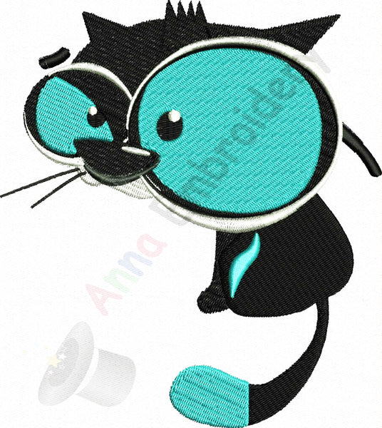Cat embroidery, Machine embroidery design, blue cat, funny cat,kitty embroidery, animal embroidery, 8 sizes design, INSTANT DOWNLOAD
