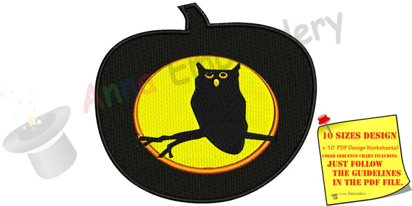 Halloween pumpkin,owl mbroidery Design,machine patterns,punpkin embroidery,filled stitch,patterns,10 sizes,11 formats,INSTANT DOWNLOAD