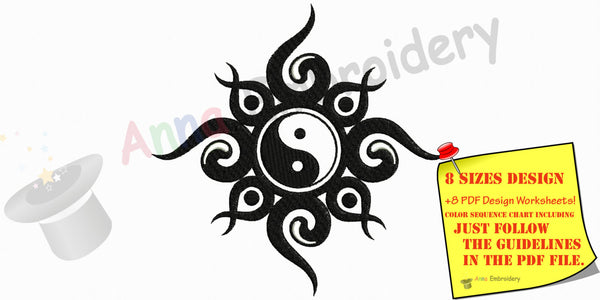 Yin YANG machine embroidery design,Filled stitch, machine patterns,8 sizes design,8 formats INSTANT DOWNLOAD