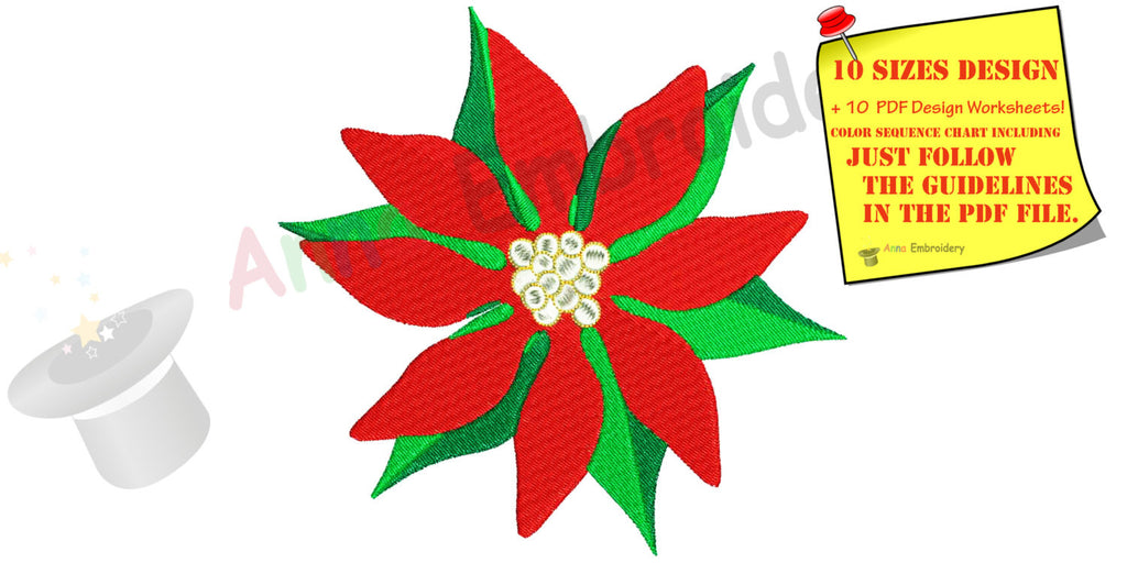 Christmas Flower Machine Embroidery Design, red flower embroidery,machine patterns,10  sizes,11 formats