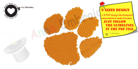 Orange Paw Machine Embroidery Design,paw embroidery,tiger paw,Sport embroidery,machine patterns, 9 SIZES