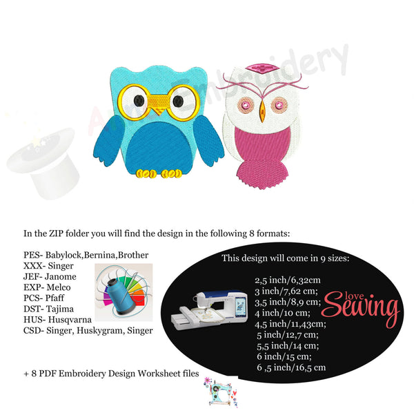 Girl Boy Baby Owl Machine Embroidery Design,Embroidery For Kids,Baby embroidery,filled stitch,machine patterns,9 SIZES, INSTANT DOWNLOAD