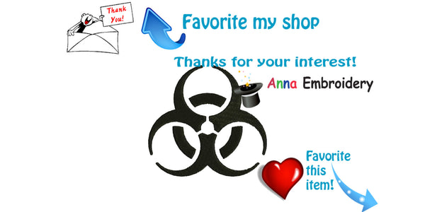 Biohazard Symbol Machine Embroidery Design,Biological danger symbol,filled stitch,machine patterns,8 sizes,8 formats