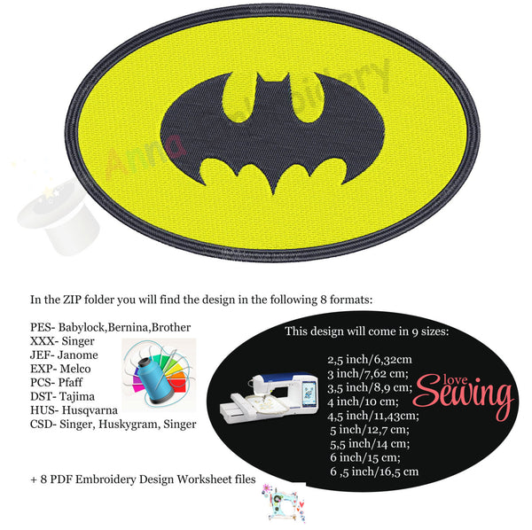 Bat Machine Embroidery Design,Machine embroidery design,animal embroidery,Embroidery Kids Baby,filled stitch,9 SIZES, 8 formats