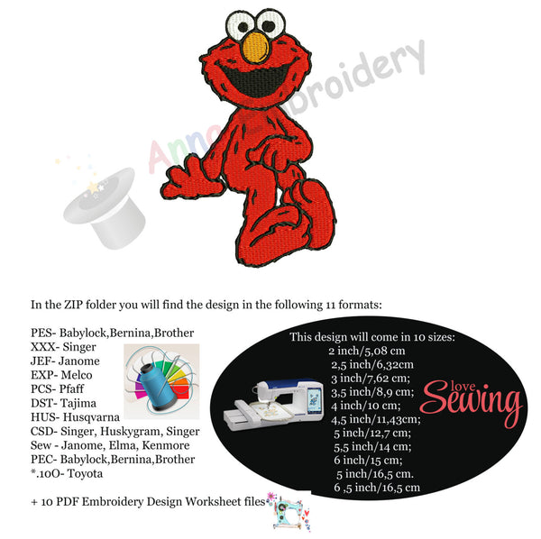 Cartoon embroidery design,red cartoon, machine patterns,filled stitch,patterns,10 sizes,11 formats,INSTANT DOWNLOAD