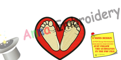 Baby feet embroidery design, baby feet machine embroidery, baby feet heart design,Newborn embroidery design,8 sizes design,INSTANT DOWNLOAD