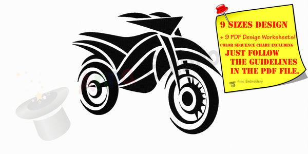 Motorbike Bike machine embroidery pattern,embroidery design, filled stitch,machine patterns,9 sizes design,8 formats