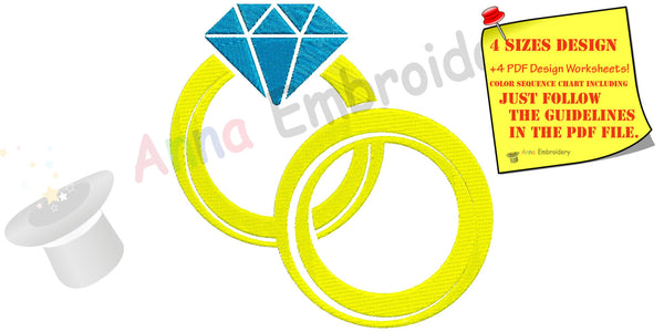 Wedding Rings machine embroidery design,anniversary design,bride, rings embroidery,filled stitch,machine patterns, 4sizes,INSTANT DOWNLOAD