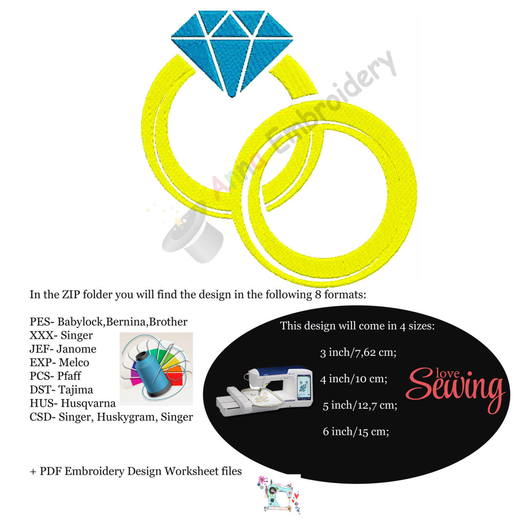 Wedding Rings machine embroidery design,anniversary design,bride, ring ...