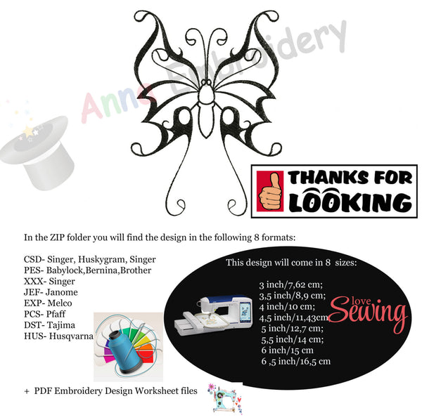 Butterfly machine embroidery design,tribal butterfly, embroidery design, filled stitch,machine patterns,8 sizes design, INSTANT DAWNLOAD