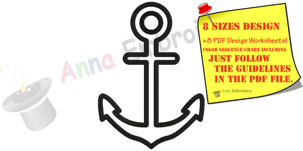 Nautical Anchor Machine Embroidery Design,anchor aplique,anchor embroidery,filled stitch,machine patterns,8 sizes,8 formats,INSTANT DOWNLOAD