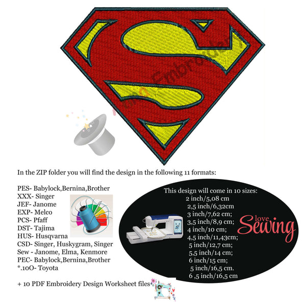 Superhero Embroidery Design,machine patterns,filled stitch,patterns,10 sizes,11 formats