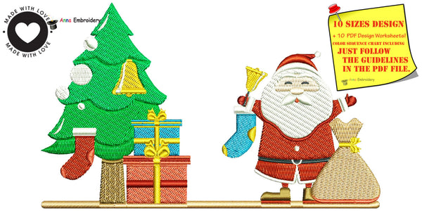 Santa presents and tree embroidery design,machine patterns,filled stitch