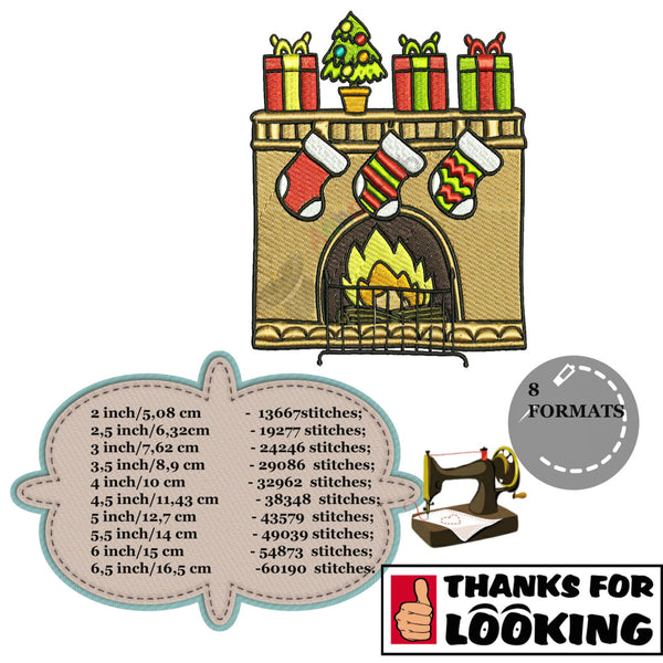 Chistmas fireplace embroidery design,christmas decorations, machine patterns,filled stitch,patterns,10 sizes, 8 formats,INSTANT DOWNLOAD
