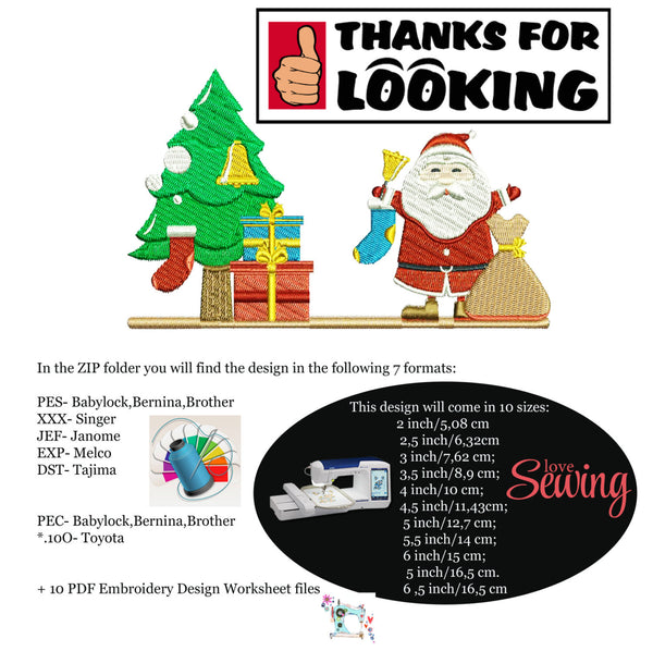 Santa presents and tree embroidery design,machine patterns,filled stitch
