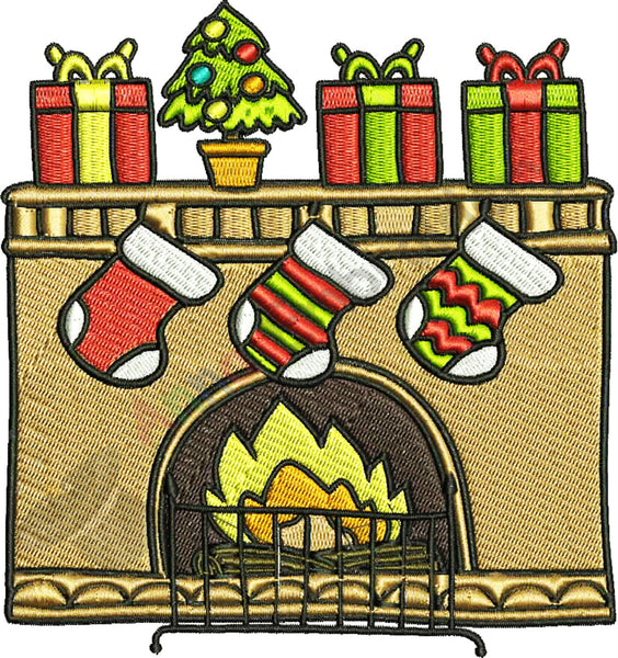Chistmas fireplace embroidery design,christmas decorations, machine patterns,filled stitch,patterns,10 sizes, 8 formats,INSTANT DOWNLOAD