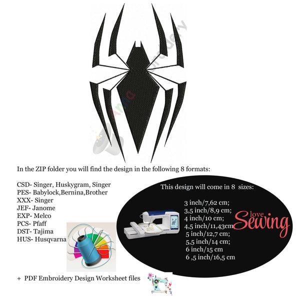 Spider machine embroidery, machine embroidery, machine patterns,8 sizes design, INSTANT DOWNLOAD