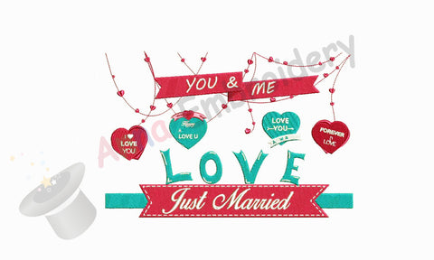 Just Married machine embroidery design,wedding embroidery,anniversary design,filled stitch,machine patterns,8 sizes design, INSTANT DOWNLOAD