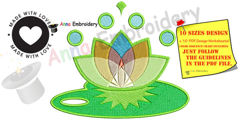 Lotus Flower machine embroidery design,lotus embroidery,machine patterns, 10 sizes, 11 formats