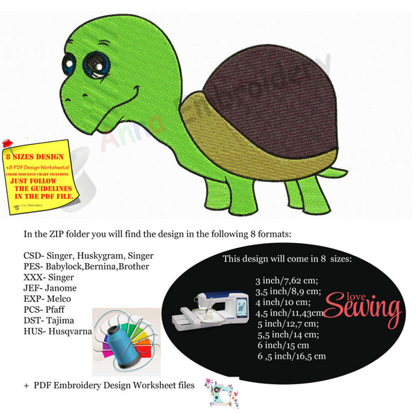 Turtle Machine Embroidery Design,sea life,machine embroidery, machine patterns,8 sizes design, INSTANT DOWNLOAD