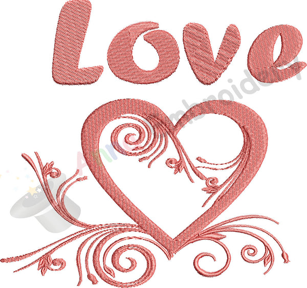 Valentine's Day LOVE Heart Machine Embroidery, FLOURISH heart design