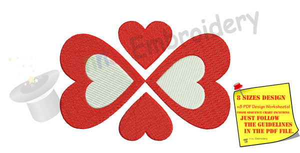 Valentine's Day Heart Machine Embroidery design,four leaf clover hearts