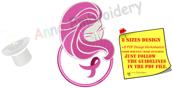 Breast cancer awareness pink ribbon machine embroidery design